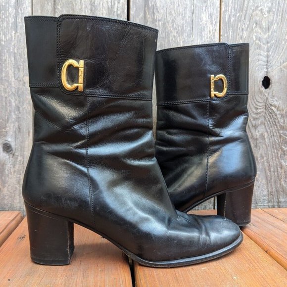 Salvatore Ferragamo Black Leather Boots, Mid-Calf, Size 4.5 - Picture 6 of 10